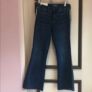 Blue, cropped boot cut jeans